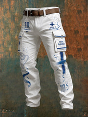Men's Football-Themed Print Celebration Long Cargo Pants