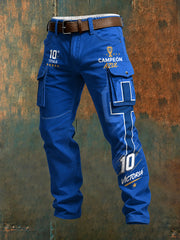 Men's Football-Themed Print Celebration Long Cargo Pants