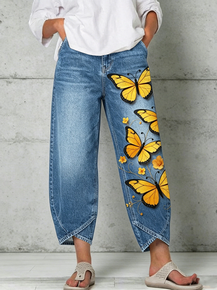 Women's Animal Butterfly Art Print Trousers