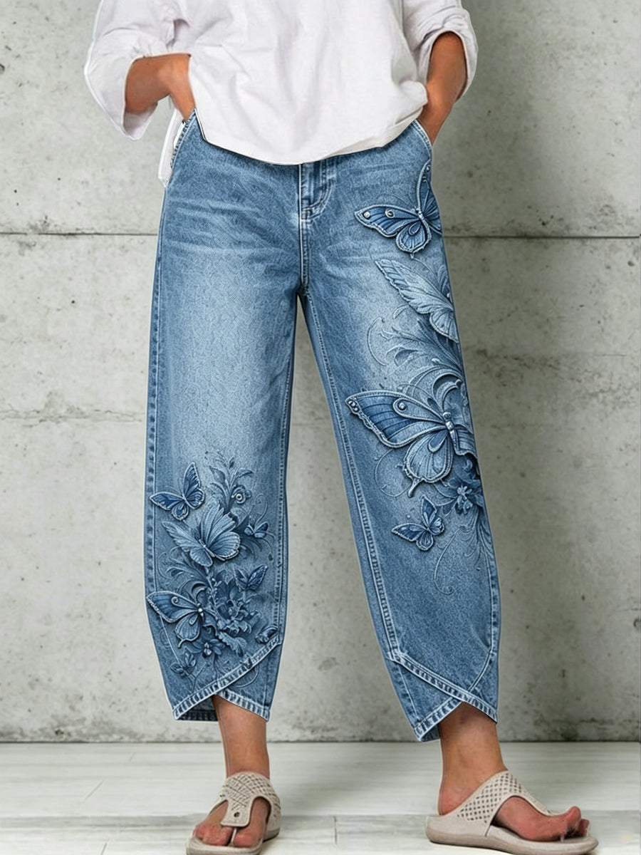 Women's Animal Butterfly Art Print Trousers