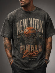 Men's Vintage Distressed Washed Basketball Casual T-Shirt