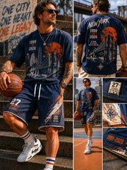 Navy Washed New York Skyline Basketball 2-Piece Set