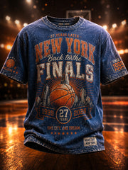 Vintage Washed New York 2026 Basketball Match Casual T-Shirt