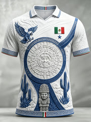 Men's V-Neck Top With Embossed-Texture Mexico Soccer Fan Art Print