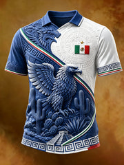 Men's V-Neck Top With Embossed-Texture Mexico Soccer Fan Art Print