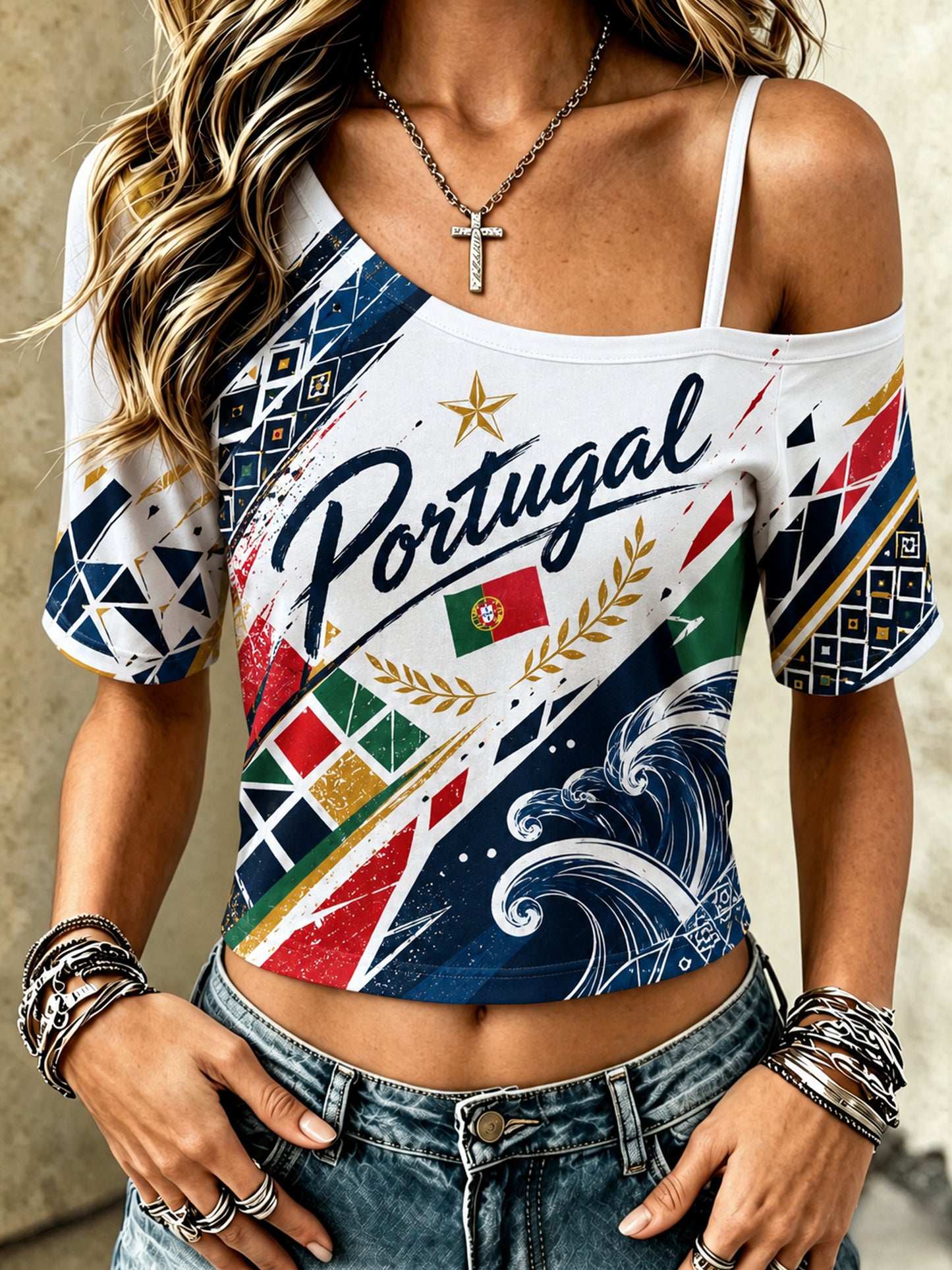 Women's Portugal Football Art Print Short-Sleeve Top