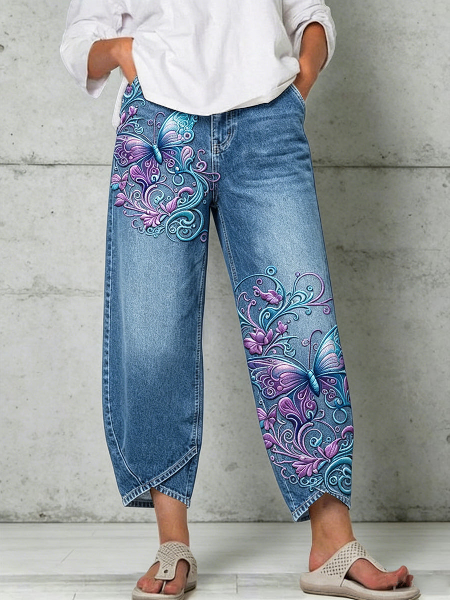 Women's Animal Butterfly Art Print Trousers