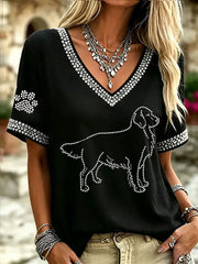 Women's Rhinestone Golden Retriever Casual T-Shirt
