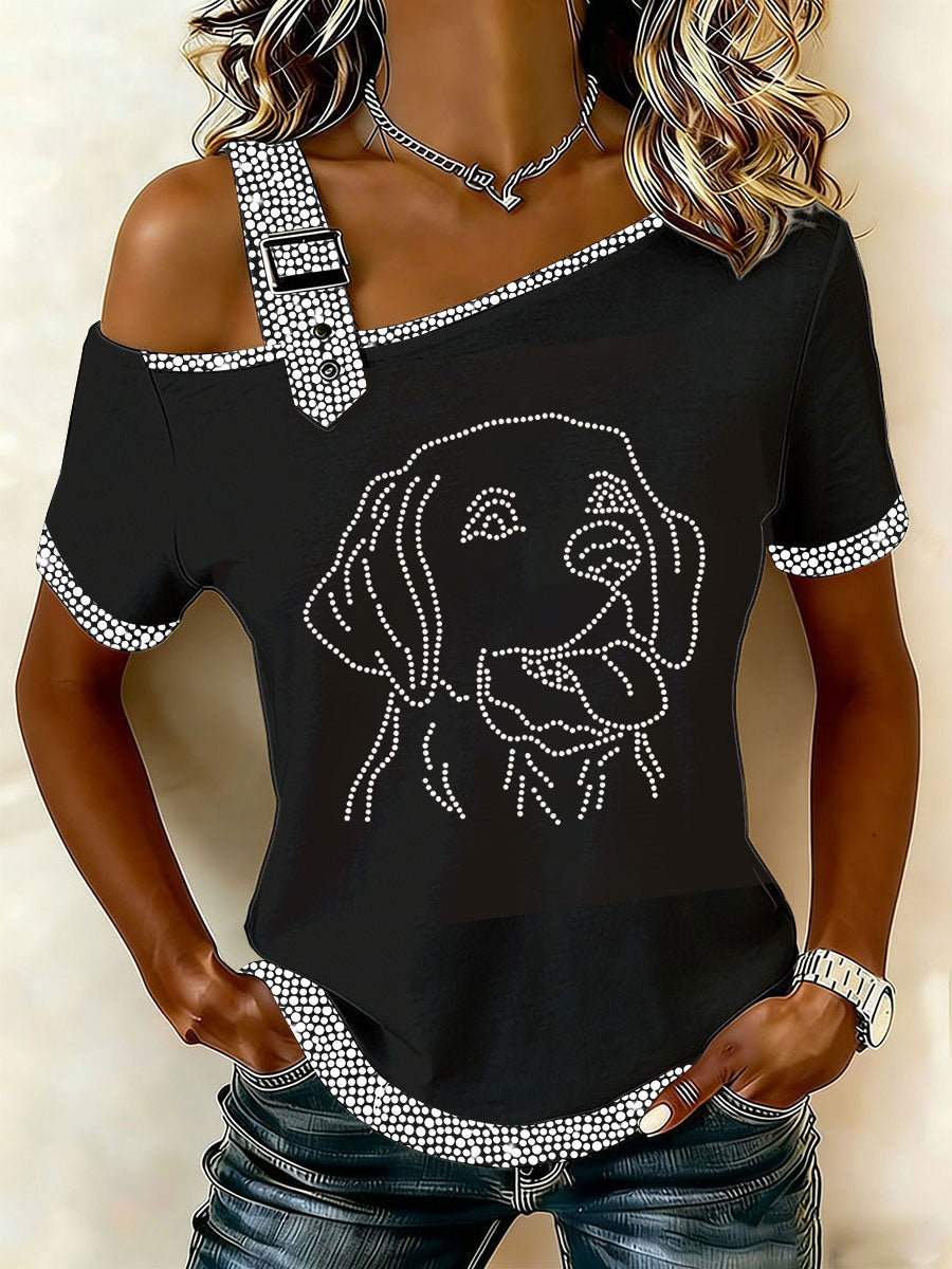 Women's Rhinestone Labrador Casual T-Shirt