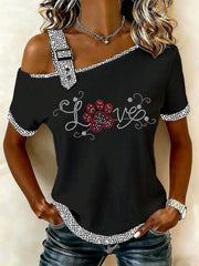 Women's Rhinestone Paw Print Casual T-Shirt