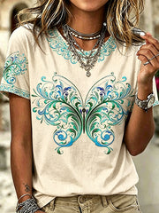 Women's Animal Butterfly Printed Vintage Fashion Loose Short Sleeve T-Shirt