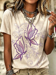 Women's Animal Butterfly Printed Vintage Fashion Loose Short Sleeve T-Shirt