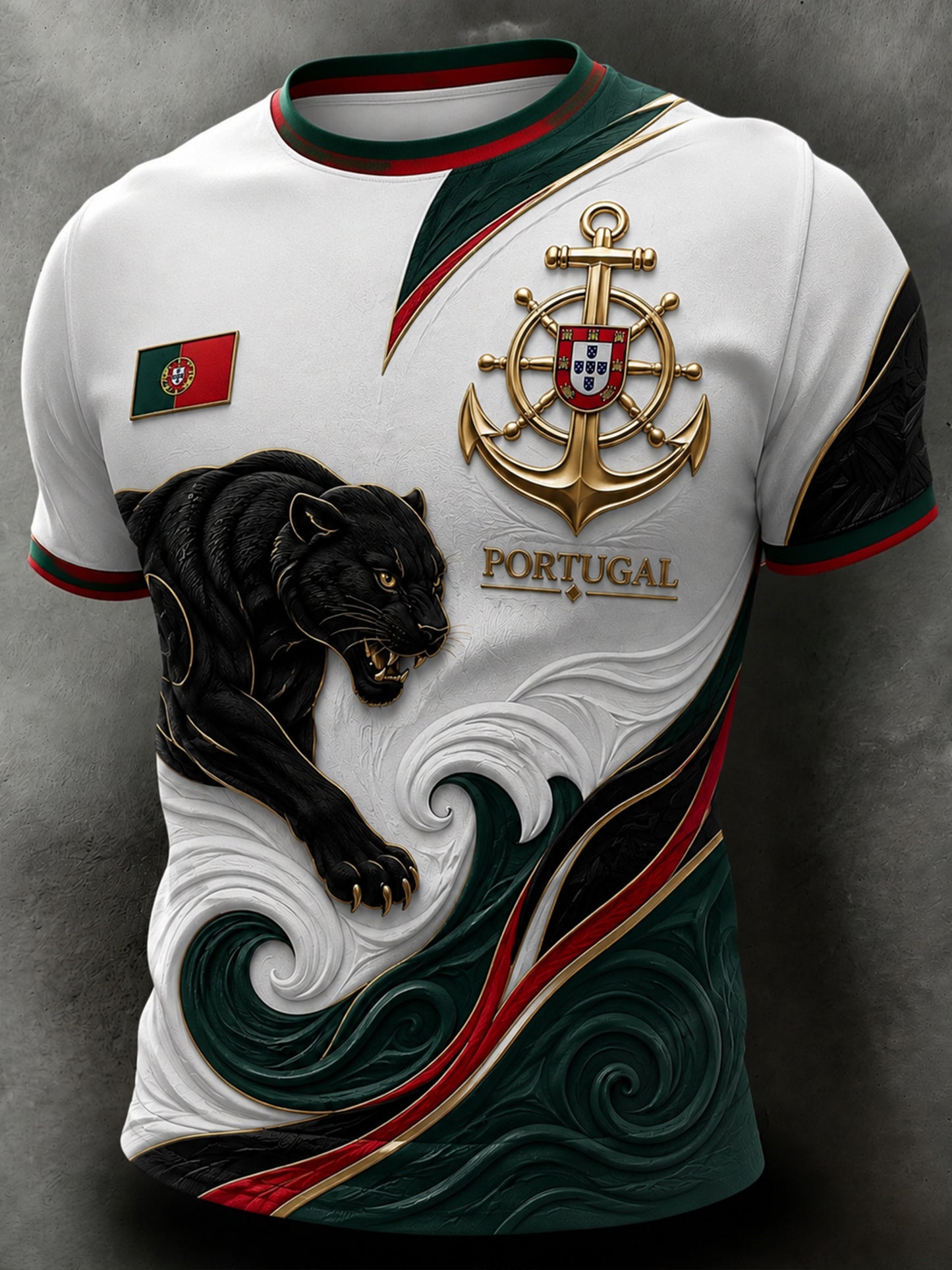 Men's Portugal Football-Themed T-Shirt: Embossed-Texture Fan Art Print