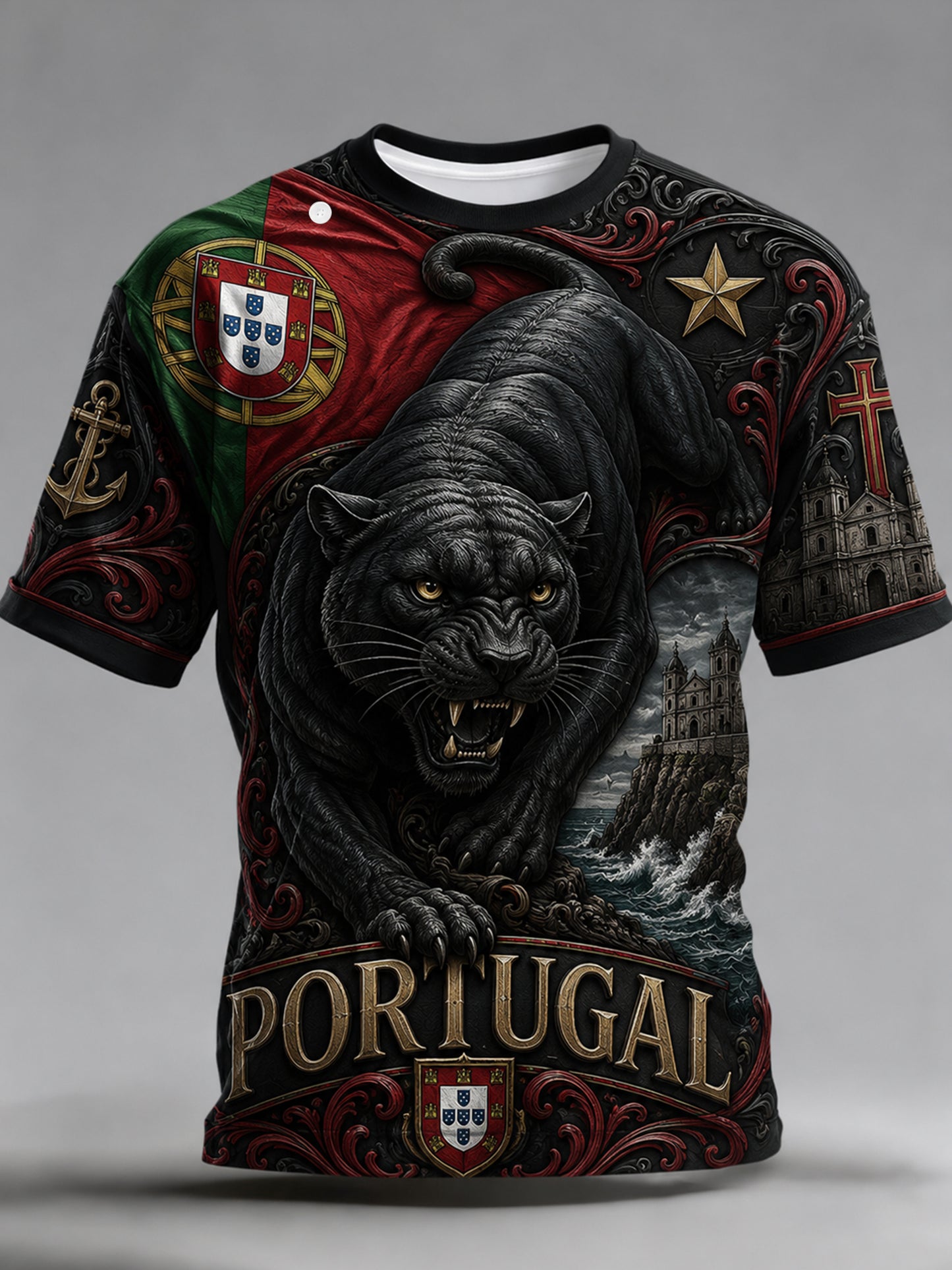 Men's Portugal Football-Themed T-Shirt: Embossed-Texture Fan Art Print