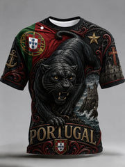 Men's Portugal Football-Themed T-Shirt: Embossed-Texture Fan Art Print