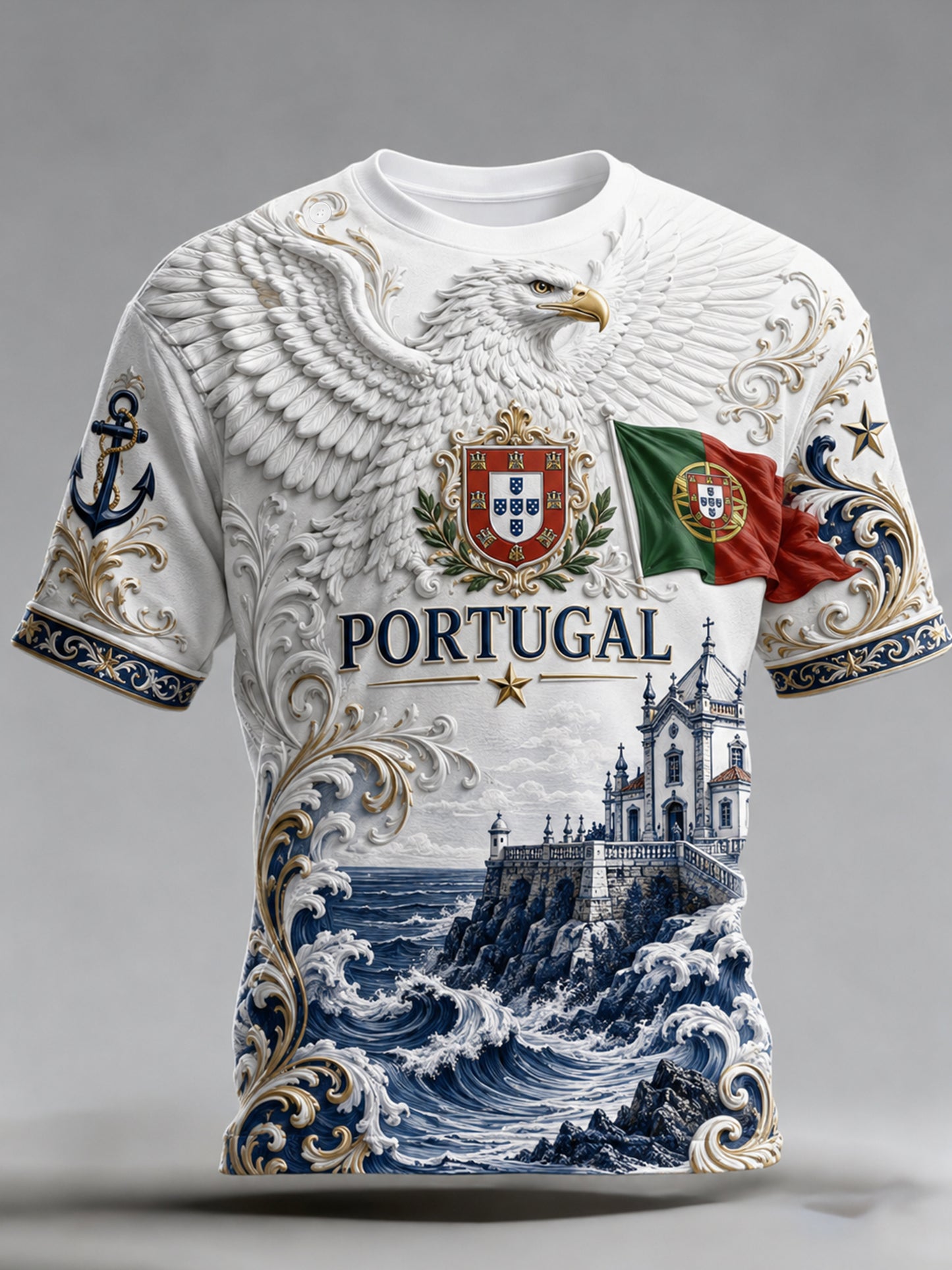 Men's Portugal Football-Themed T-Shirt: Embossed-Texture Fan Art Print