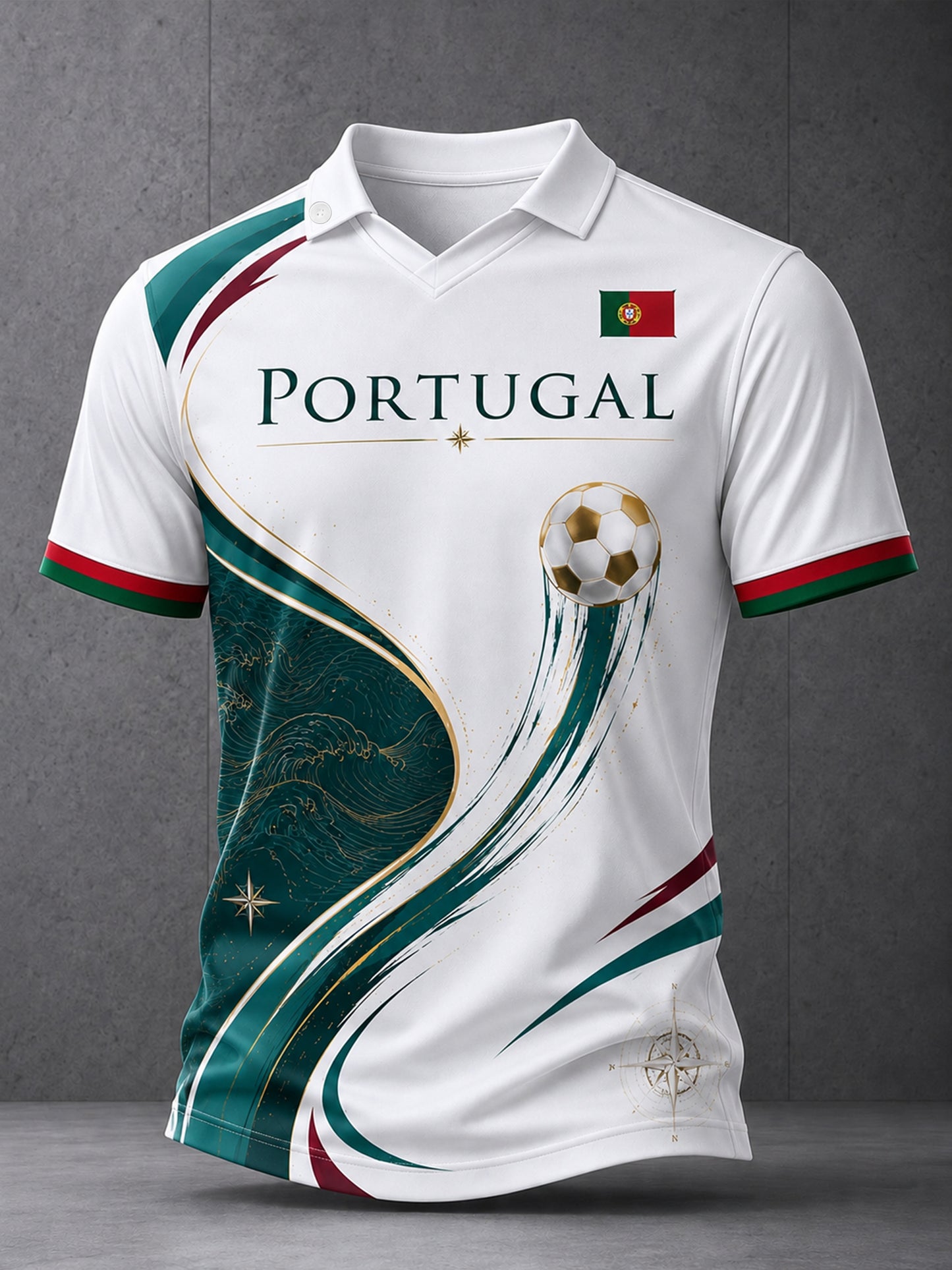 Men's Portugal Football Fan Art Print V-Neck Top