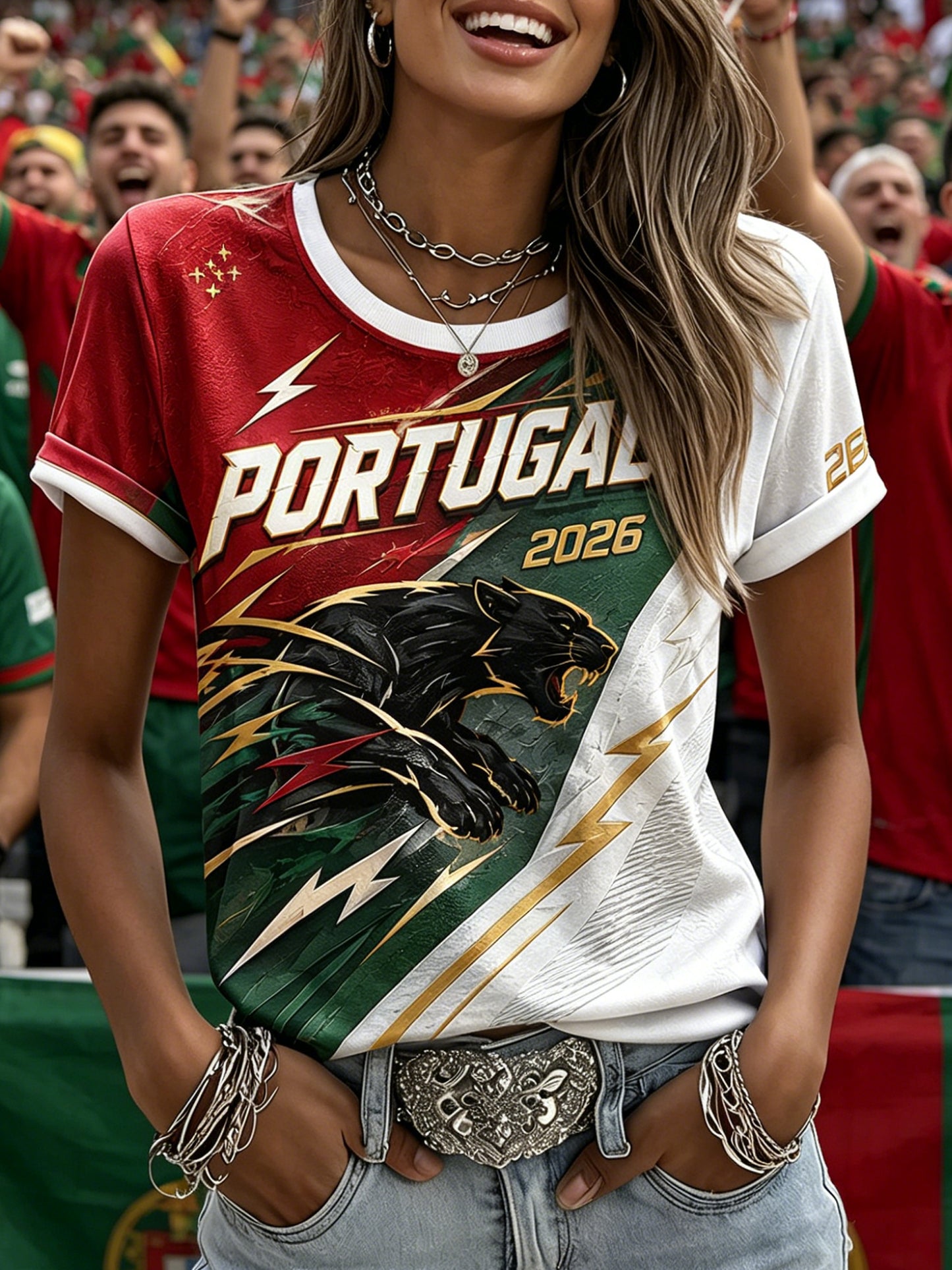 Women's Portugal Football Fan Art Print T-Shirt