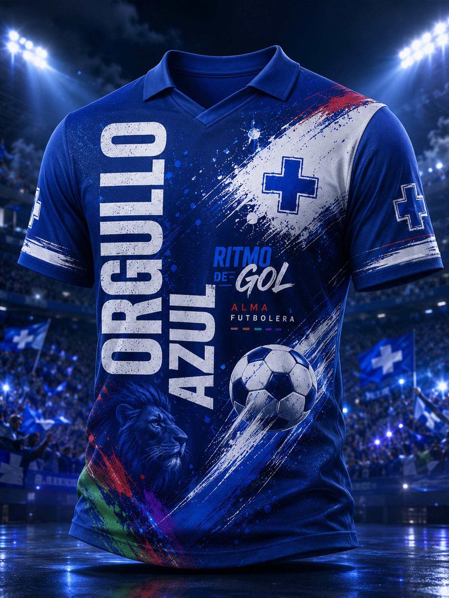 Men's Mexican Blue Cross Football Cheering Art Print V-Neck Top