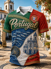 Men's Portugal Football Cheerleading Ocean-Themed Art Print V-Neck Top