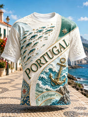 Men's Portugal Football Cheerleading Embossed Textured Art Print T-Shirt