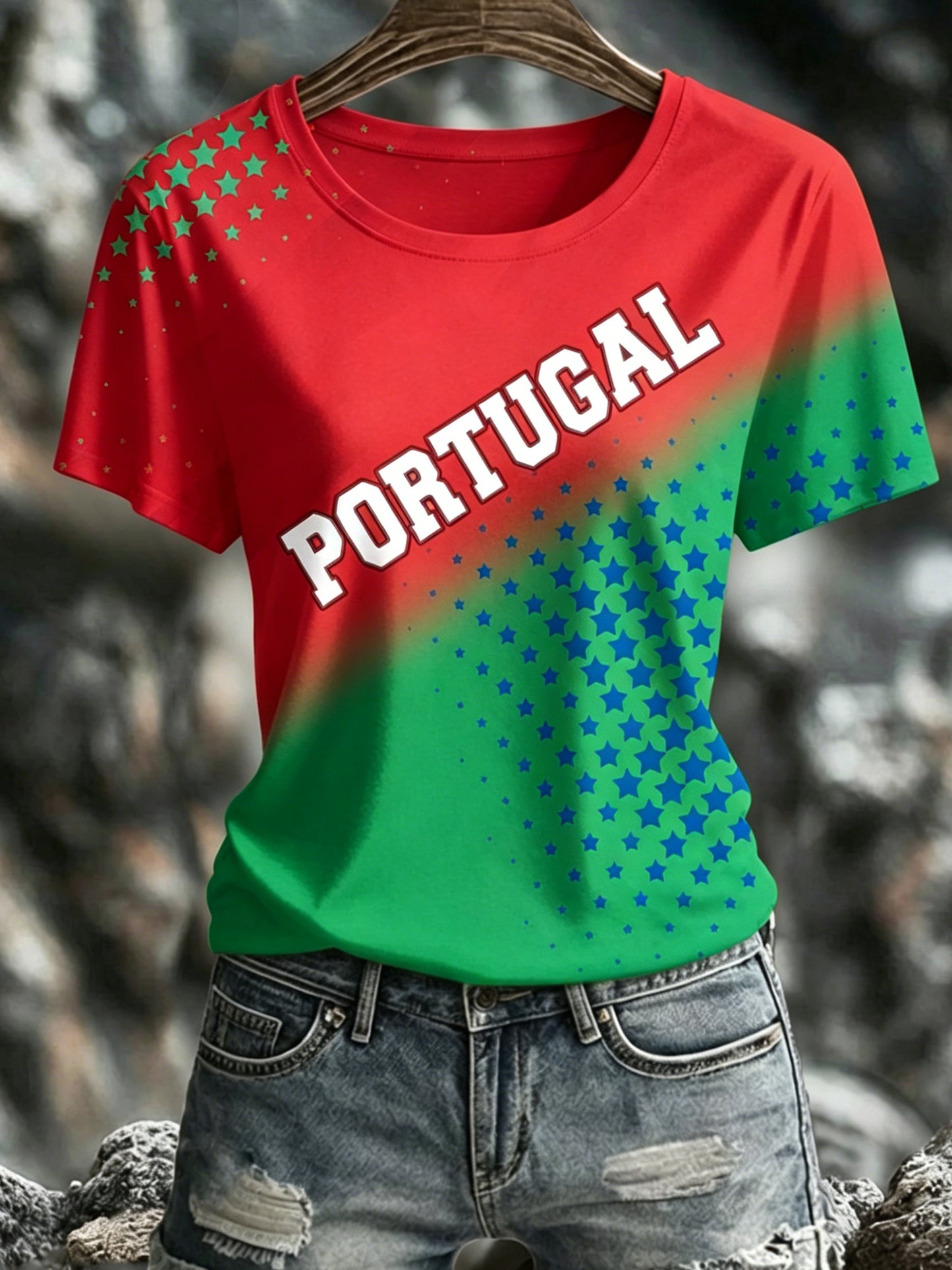 Women's Tops Featuring Artistic Prints Of Cheering Elements For The Portugal Football Match