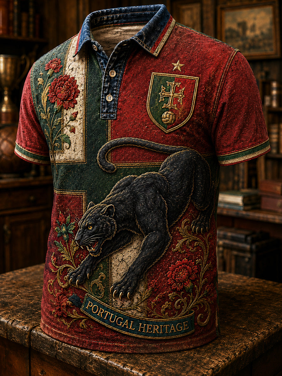 Retro Portuguese Football Fan Art Print Casual Polo Shirt