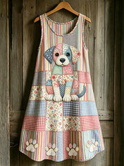Women's Animal Dog Art Printed Sleeveless Dress