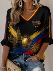 Women's Retro 2026 Columbia Soccer Fan Casual V-Neck T-Shirt