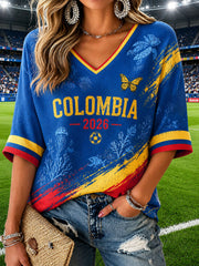 Women's Colombian football casual printed Waffle T-shirt
