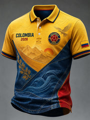 Retro 2026 Colombia Football Art Patchwork Casual Polo Shirt