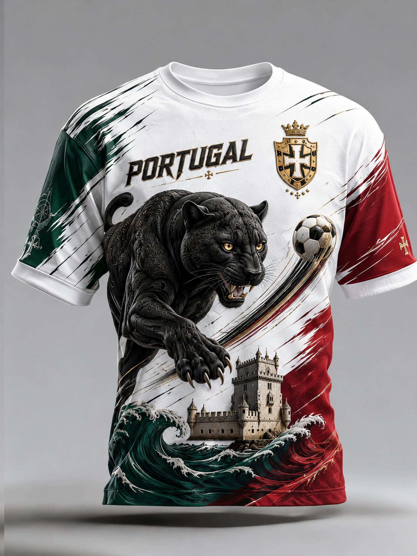Men's Portugal Football Match Cheering Embossed Textured Art Print T-Shirt