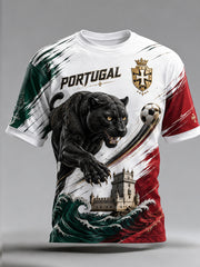 Men's Portugal Football Match Cheering Embossed Textured Art Print T-Shirt