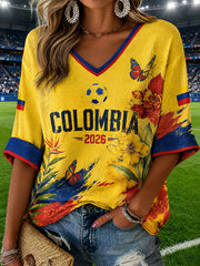 Women's 2026 Colombian football casual printed short-sleeved Waffle T-shirt
