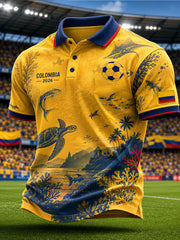 Men's 2026 Colombian football casual printed unisex short-sleeved polo shirt