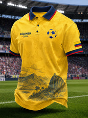 Men's 2026 Colombian football casual printed unisex short-sleeved polo shirt