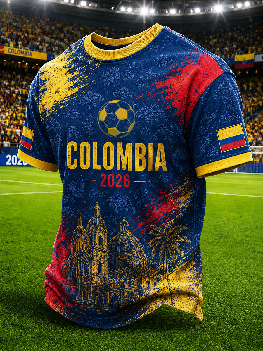 Men's 2026 Colombian football casual printed unisex short-sleeved T-shirt