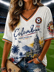 2026 Colombia Casual V-Neck T-Shirt for Soccer Fans