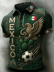 Men's Mexican Football Cheering Embossed Textured Traditional Totem Art Print Polo Shirt