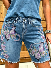 Women's Animal Butterfly Art Printed Short Jeans