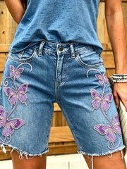 Women's Animal Butterfly Art Printed Short Jeans