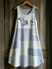 Women's Animal Dog Countryside Style Art Printed Sleeveless Dress