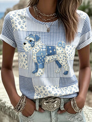 Women's Animal Dog Countryside Style Printed Vintage Fashion Loose Short Sleeve T-Shirt