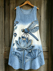 Women's Animal Dragonfly Art Printed Sleeveless Dress