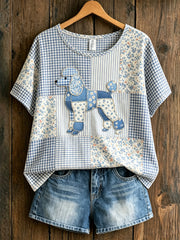 Women's Animal Dog Countryside Style Printed Vintage Loose Short Sleeve T-Shirt
