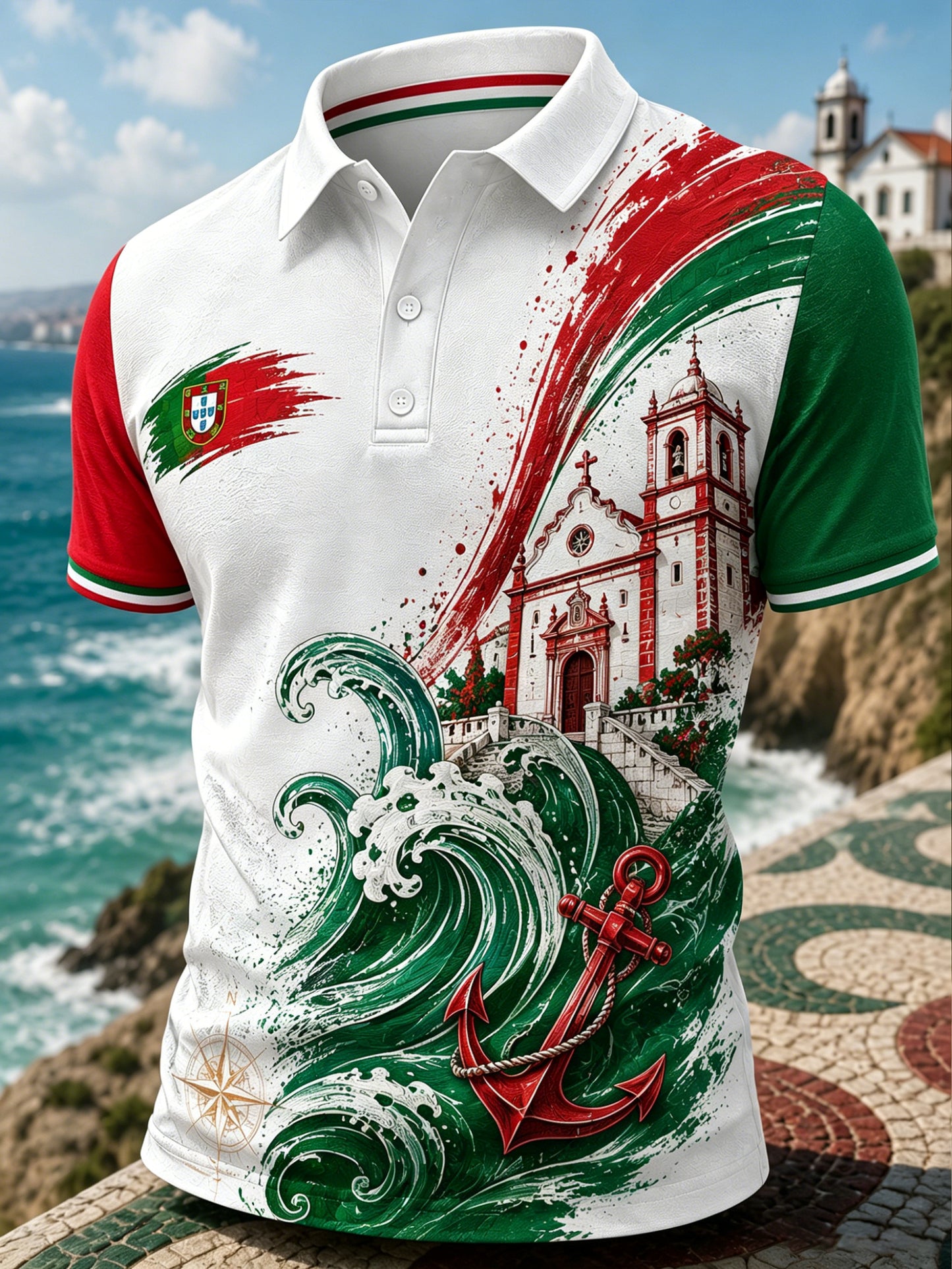 Men's Portugal Football Match Support Art Print Polo