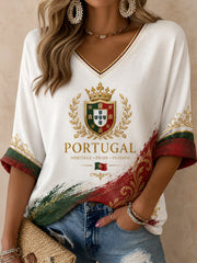 Women's Portuguese Football Match Cheering Art Print V-Neck Top