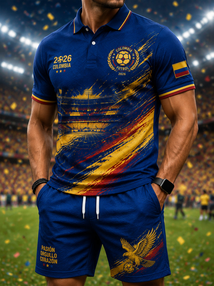 Retro 2026 Colombia Soccer Fan Casual Polo Shorts Set