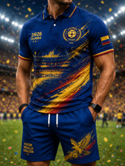 Retro 2026 Colombia Soccer Fan Casual Polo Shorts Set