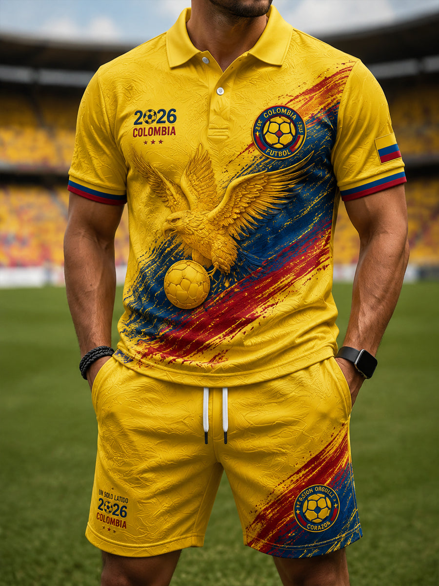 Retro 2026 Colombia Soccer “Andean Eagles” Polo Shirt and Shorts Set